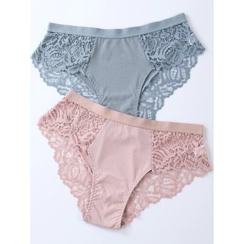 3Pcs Lace Panties For Women Panties Set Solid Color Low Waist Plus Size Female Sexy Underwear Lingerie Seamless Briefs Underpant