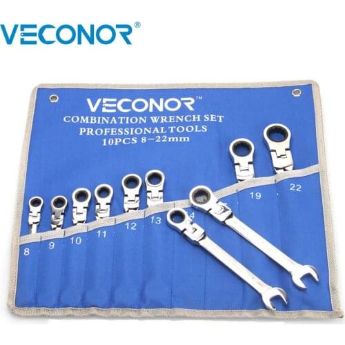 10pcs Ratchet Wrench Set 8-22mm Flexible head and Open-end Spanner With Free Storage Pouch