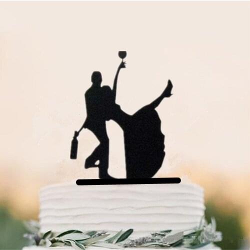 Bride Was Drunk Funny Wedding Cake Topper Bride and Groom Cake Toppers Black Acrylic Cake Decorating Wedding Decoration