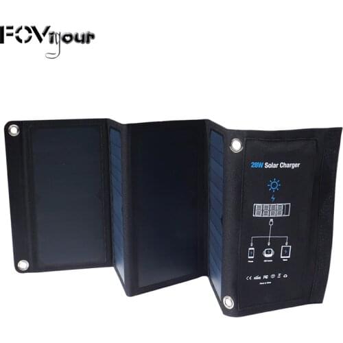 Fovigour 28W Folding Solar Panel Charger Portable with Fast Charge 3 USB Port High Efficiency Sunpower Solar Panel for Cellphone