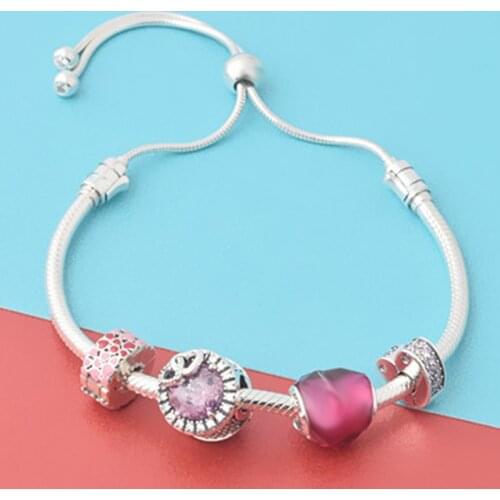 2021 New Heart To Heart Crystal Charm Bracelets Fit Adjustable Snake Chain Bracelets & Bangles for Women Valentines Day Jewelry