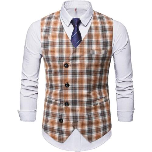 Fashion Suit Vest Men Formal Dress Vest Plaid Colete Masculino Herringbone Gilet FitnessSleeveless Jacket Wedding Waistcoat Men