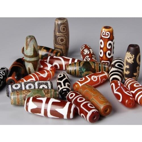 2PCS Vintage Natural Stone Patterns Amulet Buddhist Tibetan Dzi Beads Oval Antique Beads for Jewelry Making Bracelets Necklaces