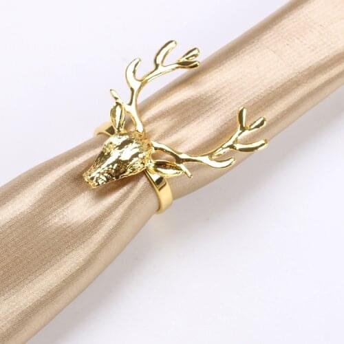 6pcs Christmas Deer Napkin Ring Gold Silver Deer Head Napkin Buckle Hotel Decorative Mouth Cloth Buckle Metal Napkin Ring