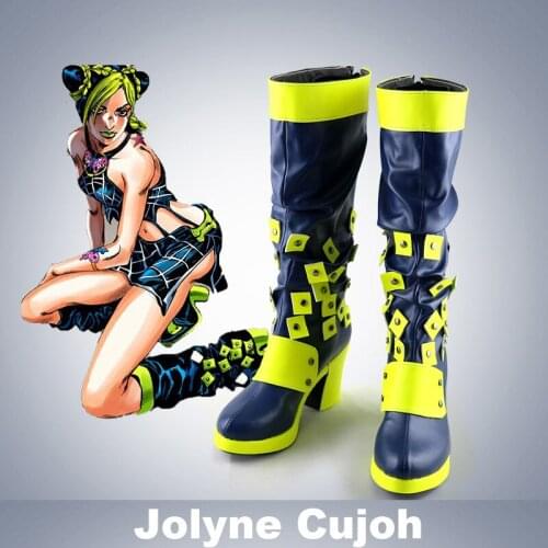 Anime JoJos Bizarre Adventure Jolyne Cujoh Kujo Cosplay Wig Shoes Golden Wind Blue Green Buns Braids JoJo No Kimyou Na Bouken