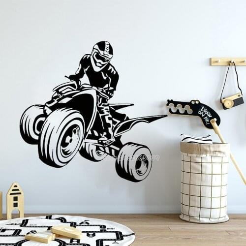 ATV Racing Rider Extreme Sports Vinyl Sticker Quad Bike Wall Decal Boys Cool Wall Design Room Interior Decor Art Wallpaper LL454