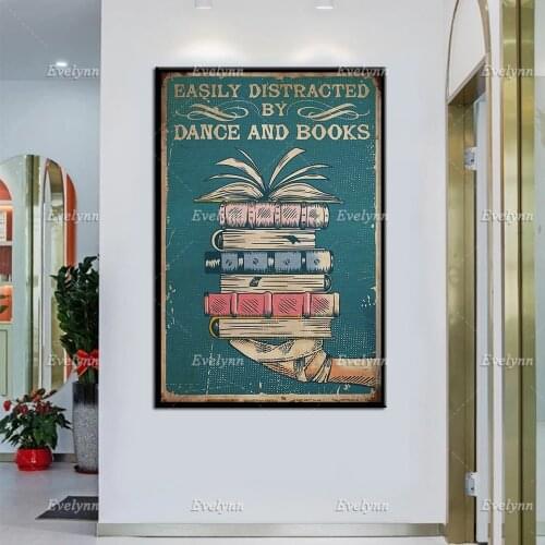 Ballerina Tendu Ballet And Book Easily Distracted By Dance And Books Retro Poster Wall Art Prints Home Decor Canvas Unique Gift