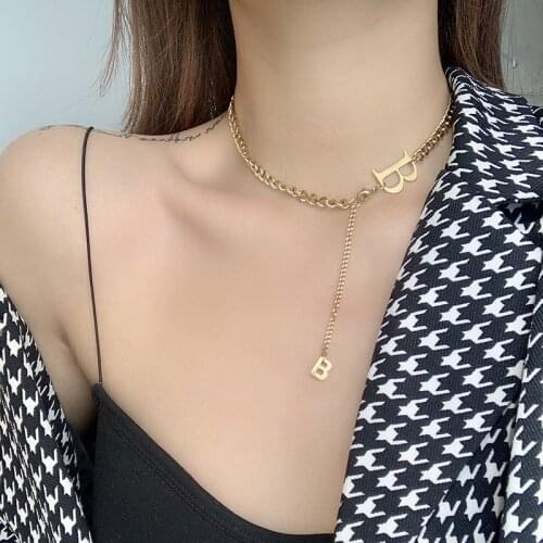 Letter B Necklace For Women Hip-Hop Stainless Steel Cuban Link Chain Jewelry Choker Hot Style Personality Fashion Accessories