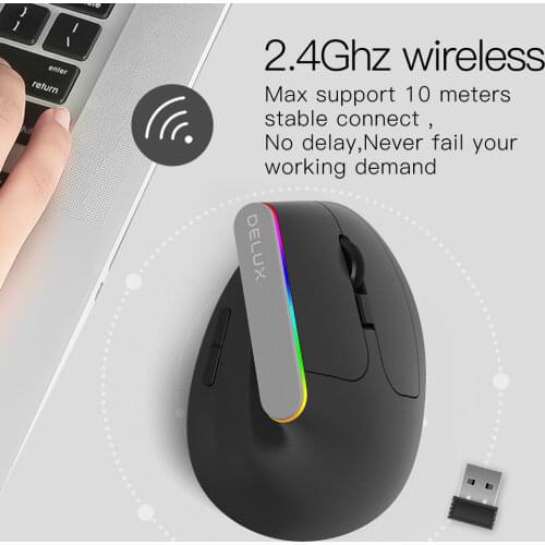 Delux M618C Ergonomic Vertical Mouse 6 Buttons RGB Wireless Gaming Mouse 2.4G 1600DPI USB Optical Mause PC Gamer Mice For Laptop