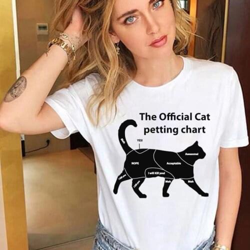 Funny The Official Cat Petting Chart T-shirt Mom Gift Women Cat Lovely Animal Fashion Tops Summer Street Fashion Camisetas Mujer