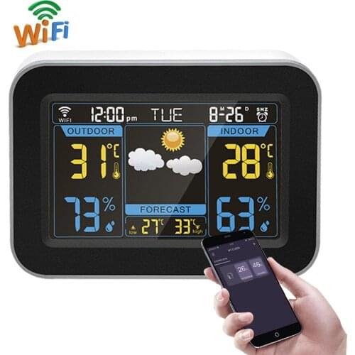 Hot Color Screen Led Alarm Clock Digital Weather Forecast Bedside Smart WiFi Alarm Clock Led Backlight Snooze Night Clock Gift