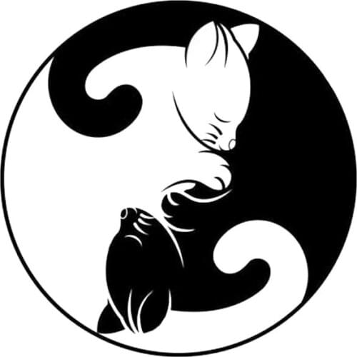 Personality Car Stickers Yin Yang Cat Cute Animal PVC Car Decoration Accessories Decals Anti-UV Waterproof Sunscreen Black/white