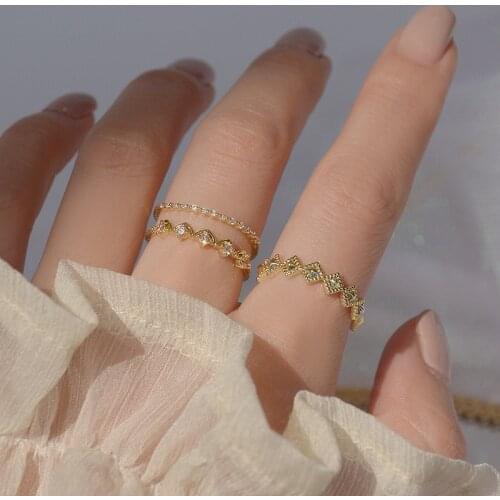 Ins Hot Sale 14K Real Gold Geometric Adjustable Wedding Rings for Women Luxury Style Cubic Zircon Engagement Rings