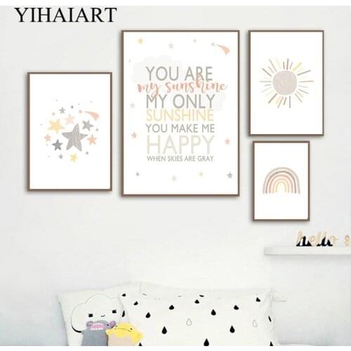 Boho Cartoon Painting Rainbow Cloud Star Picture Child Poster Nursery Wall Art Canvas Print Nordic Kid Baby Bedroom Decoration