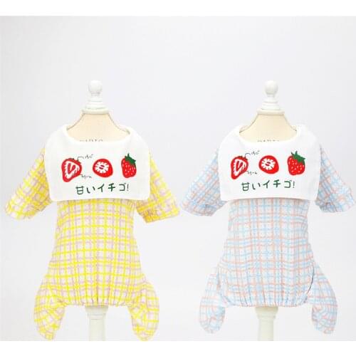 Strawberry four leg cotton cheap dog household clothing summer pet clothes 100% Cotton jumpsuit for dogs clothes for small boy