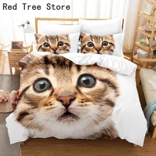 3D Bedding Set Cute Pets Cat Printing Duvet Cover Queen King Size with 1/2pc Pillowcase Home Decor Bed Linens Comforter for Kids