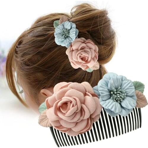 Korean Style Hair Inserting Comb Bangs Comb Flower Ball Head Set Hair Accessories Elegant Lady Head Accessories