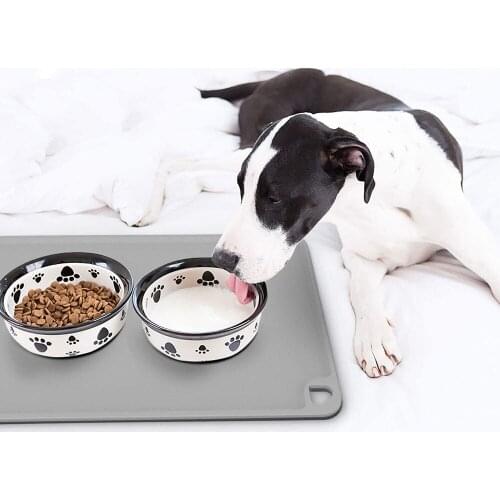 Dog Food Mat Dog Cat Bowl Mat for Food Water Lifetime Replacement Guarantee Washable Silicone Non-Slip Waterproof Pet Food Mat