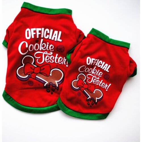 Red Christmas style cotton dog t-shirt cookie letter print pet vest bow tie clothes for Pet Dogs Cat Clothes Pet Products