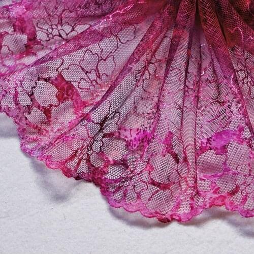1 Meter 19cm Width Hot Red Flowers Lace Trim Tulle Embroidery Lace Fabric Ribbon Lace Trimmings Bra Dress Costume Decoration DIY