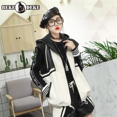 Women Genuine Leather Coat Sheepskin Hooded Jacket Loose Contrast Vest Fashionable Plus Size Female Spring Autumn Streetwear