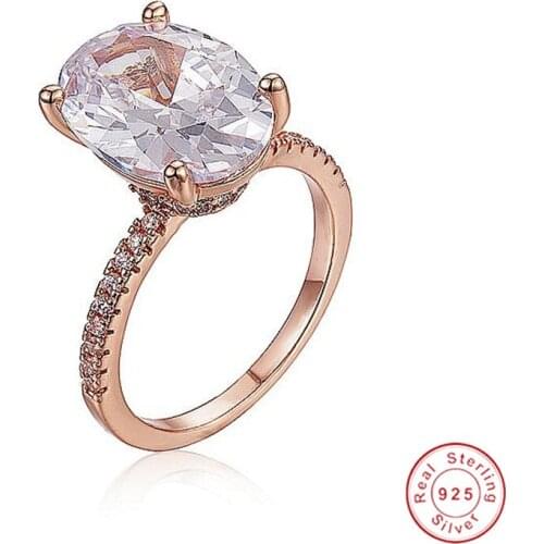 Hot Sale 925 Sterling Silver Wedding Rings Finger Luxury Cushion cut 3ct CZ ROSE GOLD Ring For Women Engagement Jewelry Anel