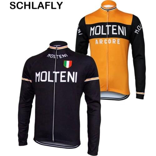 Men cycling molteni jersery long sleeve retro winter fleece wool & no fleece bicycle clothing black & orange schlafly autumn