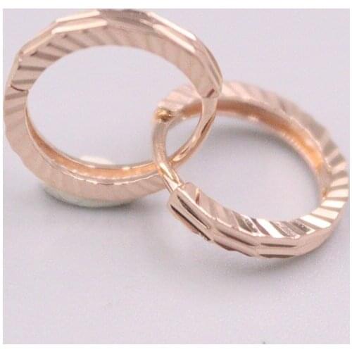 Real 18K Rose Gold Earrings For Women Line Shine Surface Real Gold Hoop Earrings 12mmDia Gift Small Circle Gift