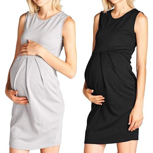 NEW 2019 Maternity Dress Womens Maternity Sleeveless Dress Ruffles Nursing Baby Vest Pregnancy Sundress Solid Pregnants Hot