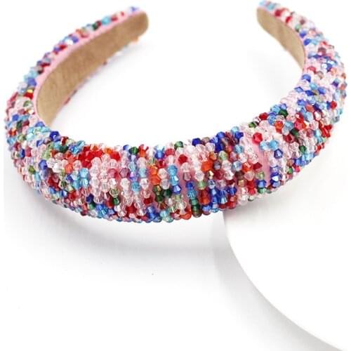 Baroque Beaded Thick sponge Headbands Luxury Full Colorful Crystal Wide Hair Hoop Brida Wedding Hair Accessories for Women Girls