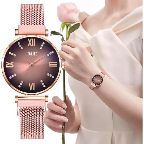 Relogio Feminino Women Magnetic Strap Rome Numbers Watches Luxury Ladies Quartz Diamond Wristwatches Clock