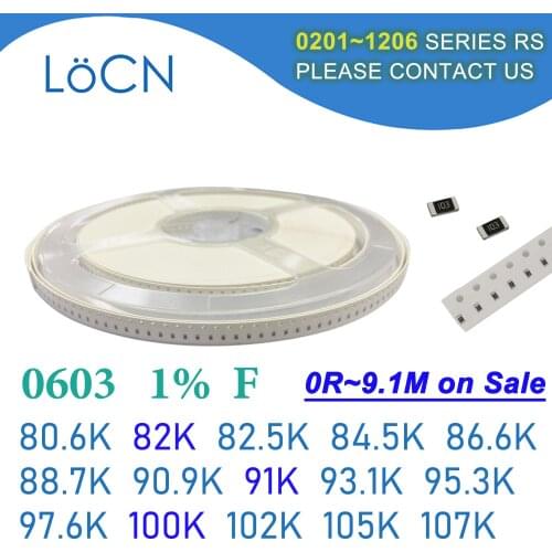 0603 1% 5000PCS SMD Resistor F 80.6K 82K 82.5K 84.5K 86.6K 88.7K 90.9K 91K 93.1K 95.3K 97.6K 100K 102K 105K 107K 1608 OHM