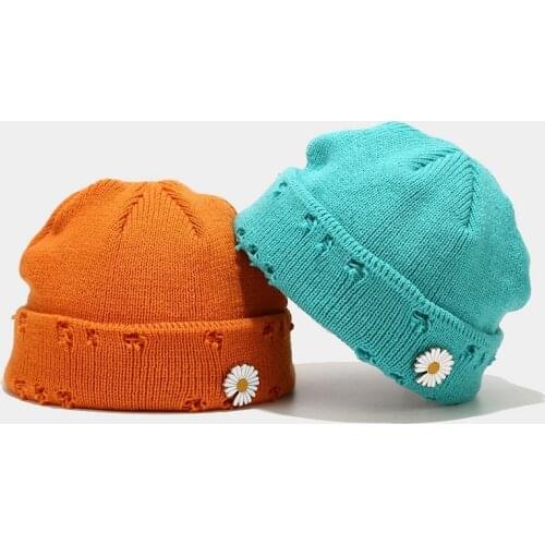 Hole Hat Men and Women Street Trend Hip-hop Woolen Melon Leather Hat Autumn and Winter Outdoor Windproof Hat Curled Knitted Hat