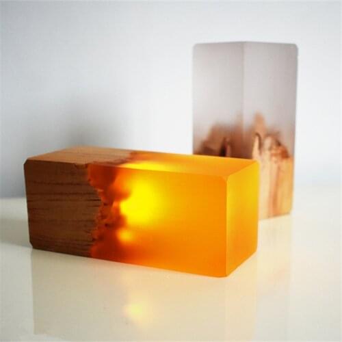 LED Resin Solid Wood Night Light USB Table Desk Lamp Home Decoration Atmosphere Bedroom Living Room Lighting Creative Gift