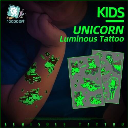 Luminous Tattoo Sticker Children Arm Face Glowing Tattoo Children Body Art Tattoo Unicorn Cartoon