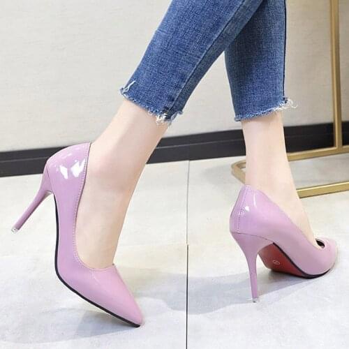 Plus Size 34-43 Ol Office Lady Shoes Super High Heels Dress Shoes Patent Leather Basic Pumps Pointed Toe zapatos mujer 81042L