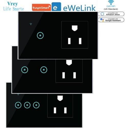 US standard smart touch switch and smart socket combo, tuya App smart switch supports Voice-Control Alexa Echo / Google Home