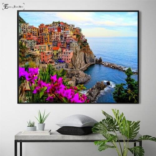 Mediterranean Sea Port Scenery Vintage Poster Prints Oil Painting On Canvas Wall Art Murals Pictures For Living Room Decoration