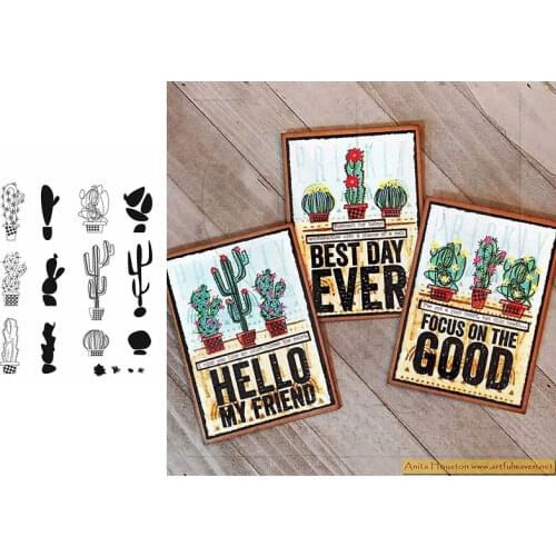 Cactus Flower Pot Cutting Dies and Stamps Scrapbook Diary Decoration Stencil Embossing Template DIY Greeting Card Make Albums