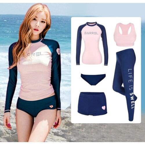 2021 Five-Piece Diving Suit Womens Split Snorkeling Swimsuit Conservatively Thin Long Sleeve Quick-Drying Rash Guards