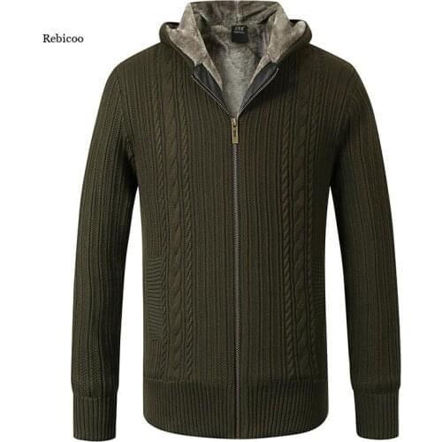 Winter Men Knitted Cardigan Thick Warm Male Slim Fit Cashmere Fleece Sweater Zipper Hooded Men Coat Plus Size 5Xl