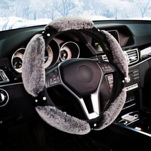 Winter Plush Steering Wheel Cover Diamond Crystal Swan Crown Auto Fur Steering Wheel Covers Interior Accessories Women Girls