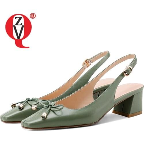ZVQ New Style Genuine Leather Square Toe Good Quality Women Shoes Solid Color Concise Comfortable Butterfly Knot Fashion