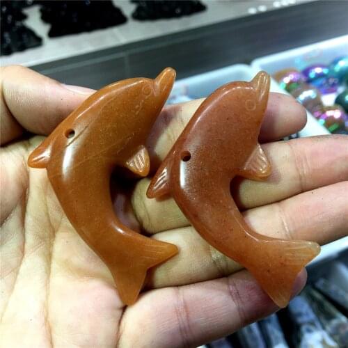 1pcs Beautiful red stone hand-carved cute animal dolphin crystal ornament Halloween home decoration gift