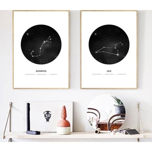 12 Constellation Sign Posters And Prints Zodiac Astrology Canvas Painting Wall Art Decorative Picture For Living Room Home Decor