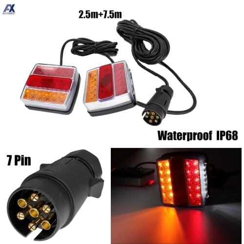 2 x Rear Towing Tail Lights 12V 10m Line 7 Pin Kit Brake Stop Indicator Lamp License Number Plate Waterproof Reflector Universal
