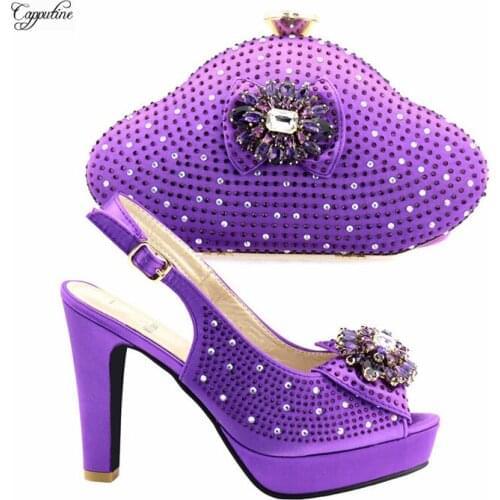 2021 Purple High Heel Shoes And Bag Set Fashion Woman Sandals Matching With Purse Handbag Pumps Evening Clutch 1719-9 11cm
