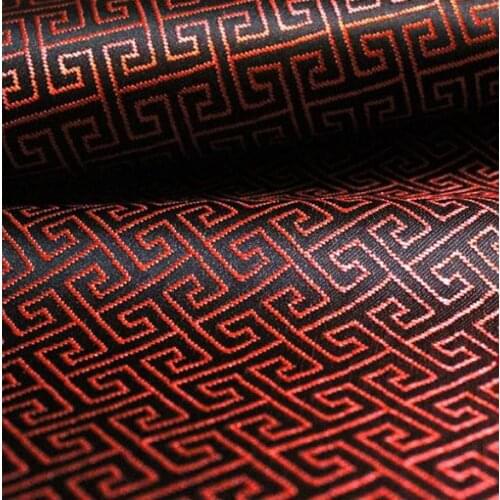 500cm*90cm factory wholesale great wall plaid brocade black based red thread synthetic silk fabric crafts cloth clothing fabric