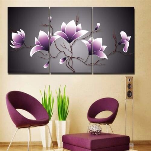 Full Diamond Embroidery Purple Flowers triptych paintings Diy Diamond Painting Cross Stitch Round Diamond Mosaic Pictures N423