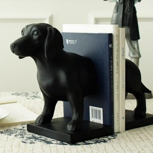 Architect / New USA retro style black resin dachshund Bookends ornaments set D0035
